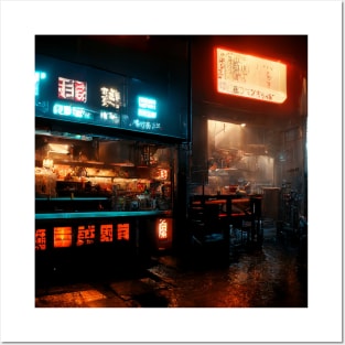 Ramen Food Stalls - Cyberpunk Cityscape Posters and Art